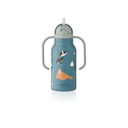 Liewood Kimmie Kindertrinkflasche 250ml Arctic Sea mit Griffen und offenem Trinkhalm