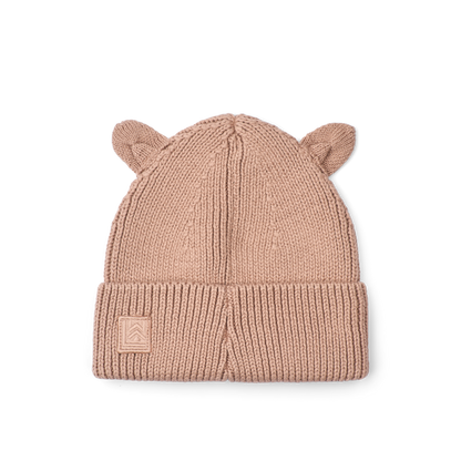 Rückseite der rosa Liewood Strickmütze für Kinder mit Katzenohren