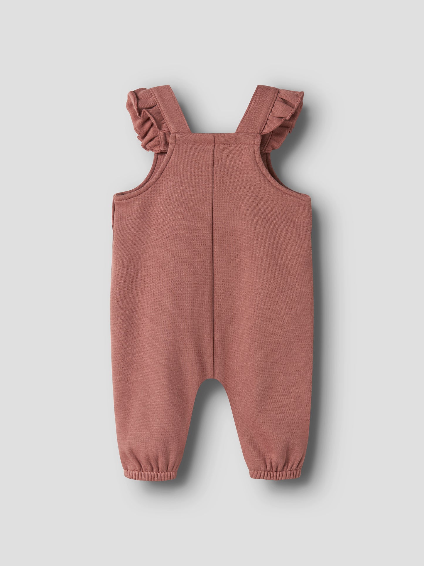 Baby-Latzoverall mit elastischen Säumen aus Baumwolle, Rückansicht in Withered Rose