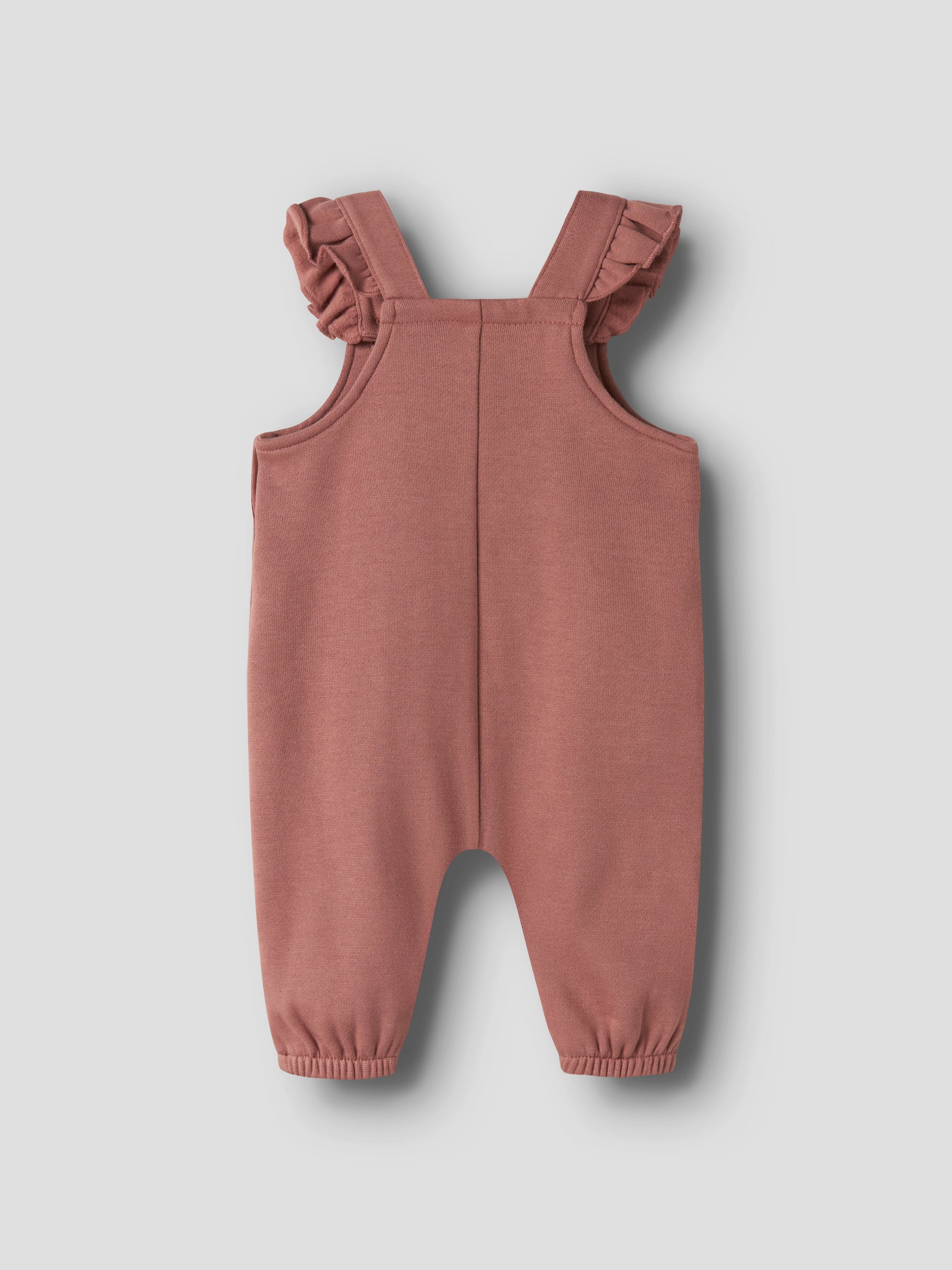 Baby-Latzoverall mit elastischen Säumen aus Baumwolle, Rückansicht in Withered Rose