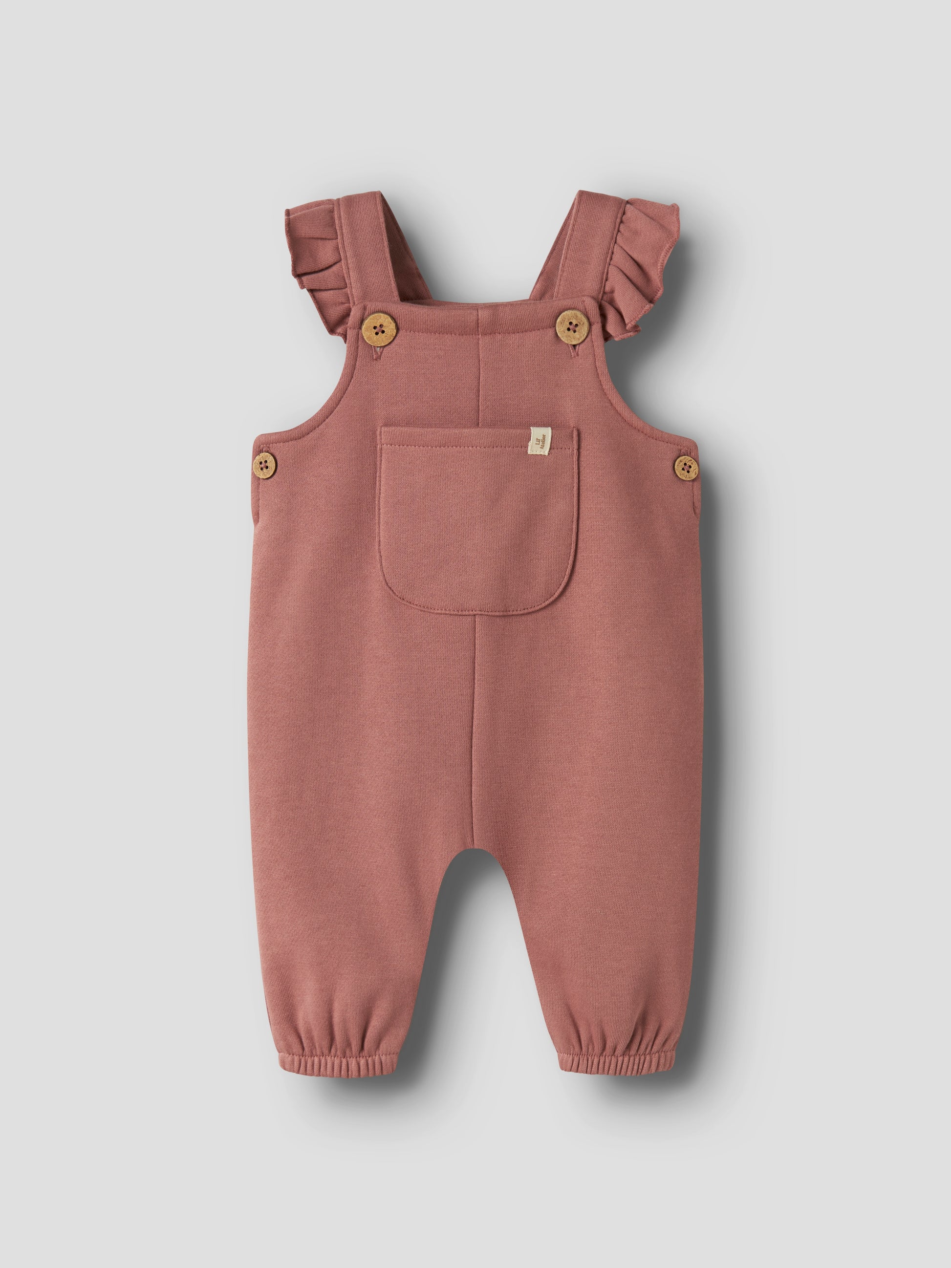 Baumwolle Baby-Latzoverall von Lil'Atelier mit Rüschen in Withered Rose, Vorderansicht