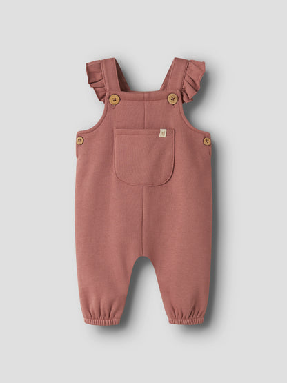Baumwolle Baby-Latzoverall von Lil'Atelier mit Rüschen in Withered Rose, Vorderansicht