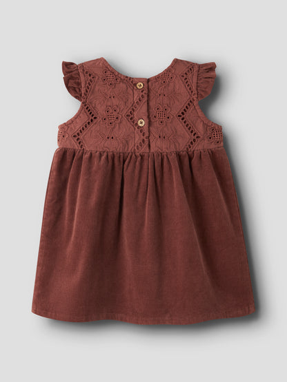 Babykleid mit Rüschenärmeln aus Baumwolle, Rückansicht in Mahogany