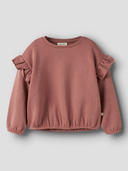 Baumwolle Sweatshirt von Lil'Atelier mit Rüschen in Withered Rose, Vorderansicht