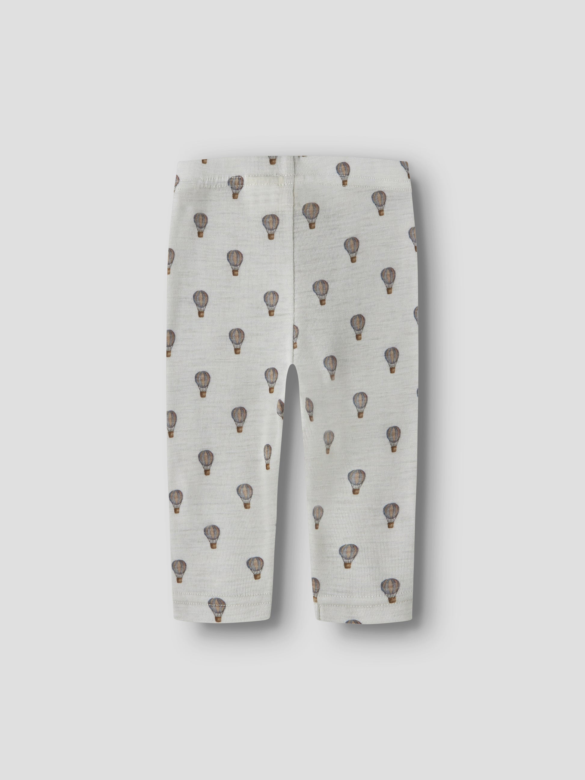 Rückansicht der Baby-Merinowoll-Legging mit Heissluftballon-Print in Oyster Mushroom