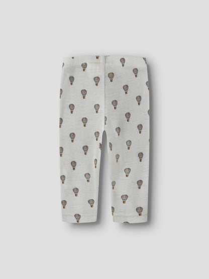 Rückansicht der Baby-Merinowoll-Legging mit Heissluftballon-Print in Oyster Mushroom