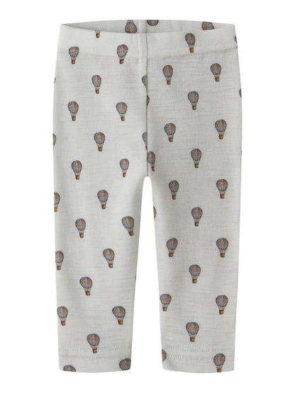 Merino Baby-Legging mit Heissluftballon-Print in Oyster Mushroom, Vorderansicht mit elastischem Bund