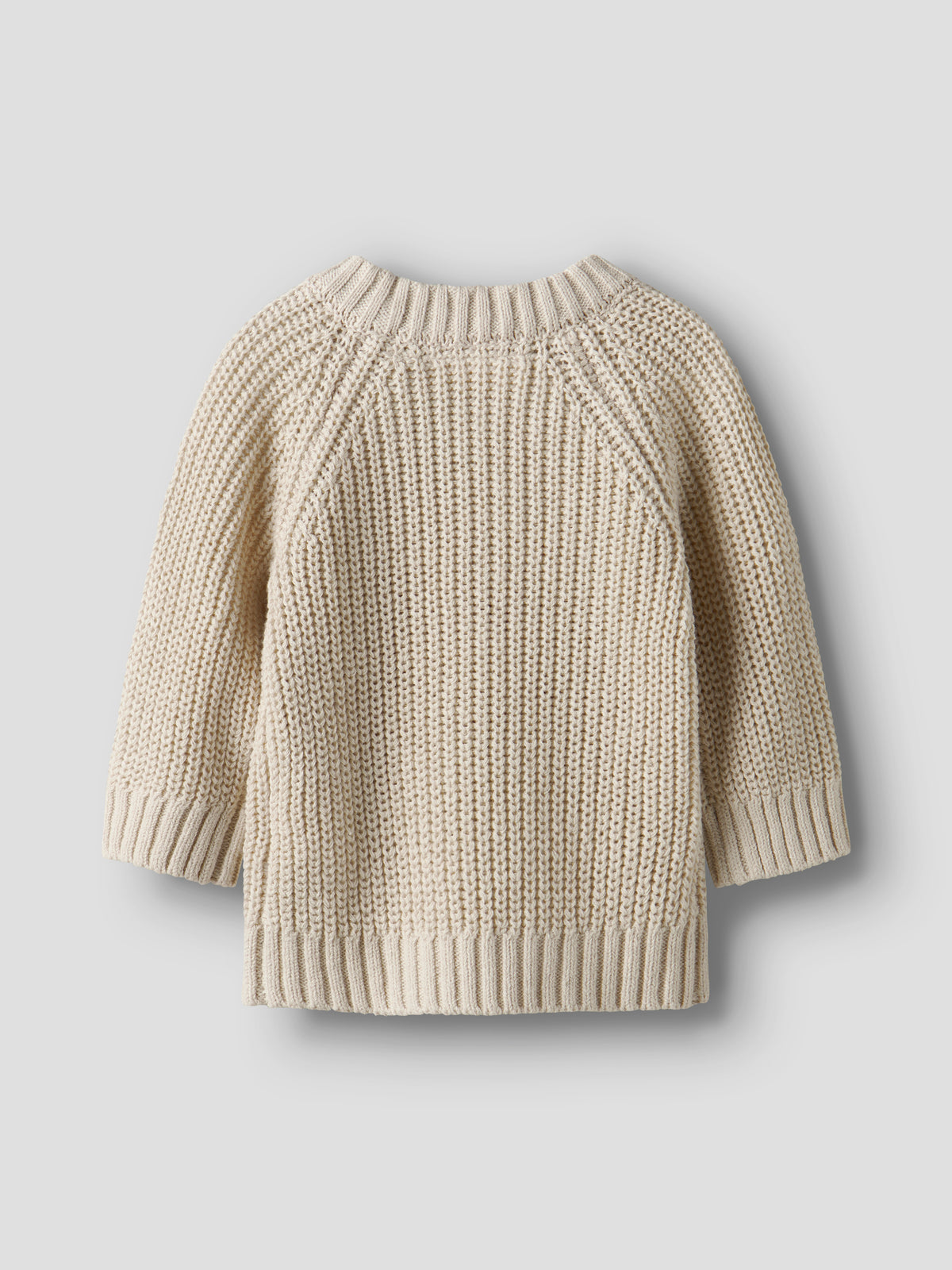 Rückansicht des Baumwoll-Weihnachtspullis (Strickjacke) in Turtledove