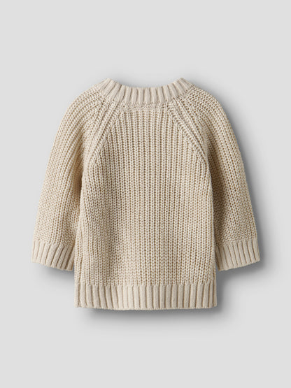 Rückansicht des Baumwoll-Weihnachtspullis (Strickjacke) in Turtledove