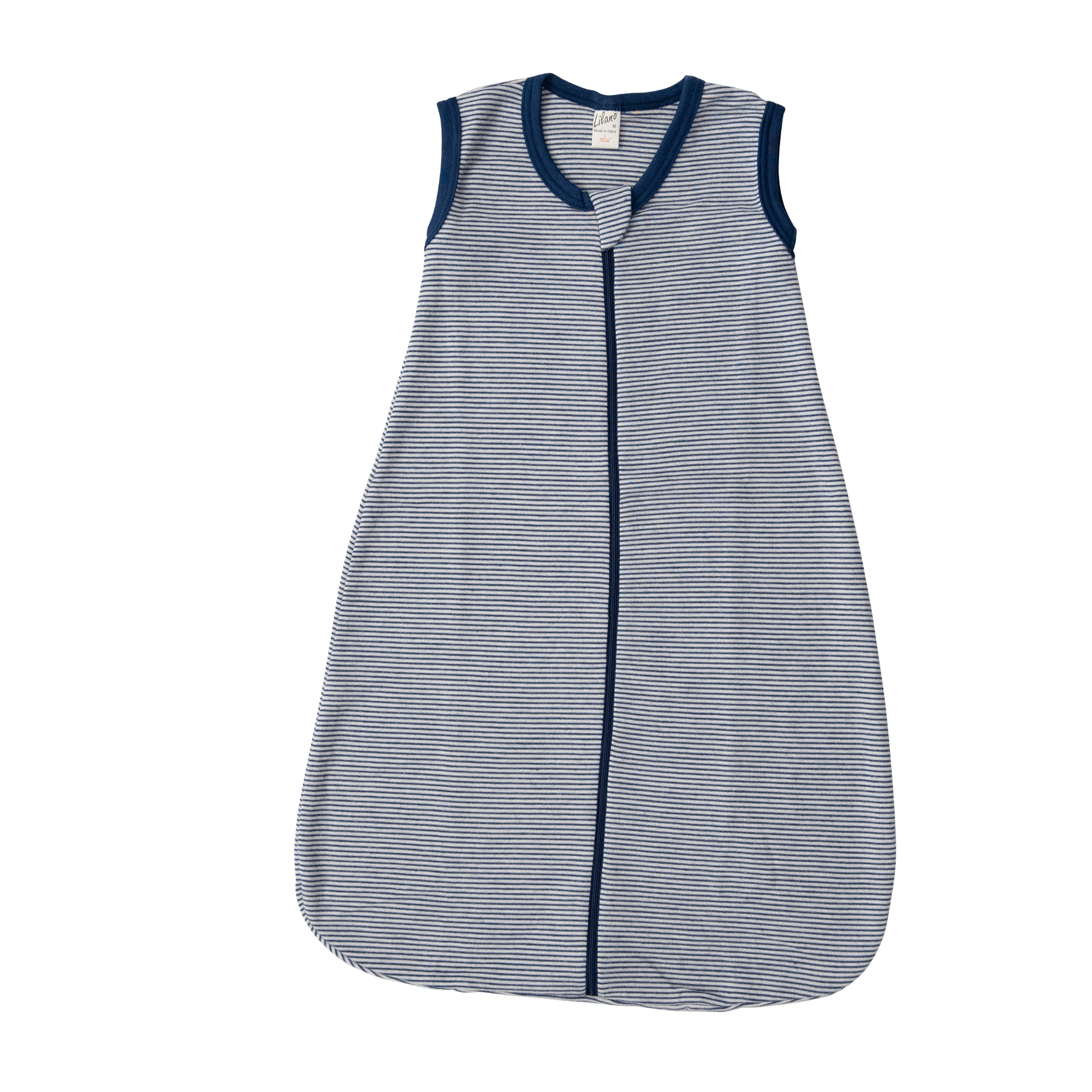 Lilano Babyschlafsack im Ringel-Design aus Wolle-Seide – nachhaltig, temperaturregulierend & hautfreundlich.