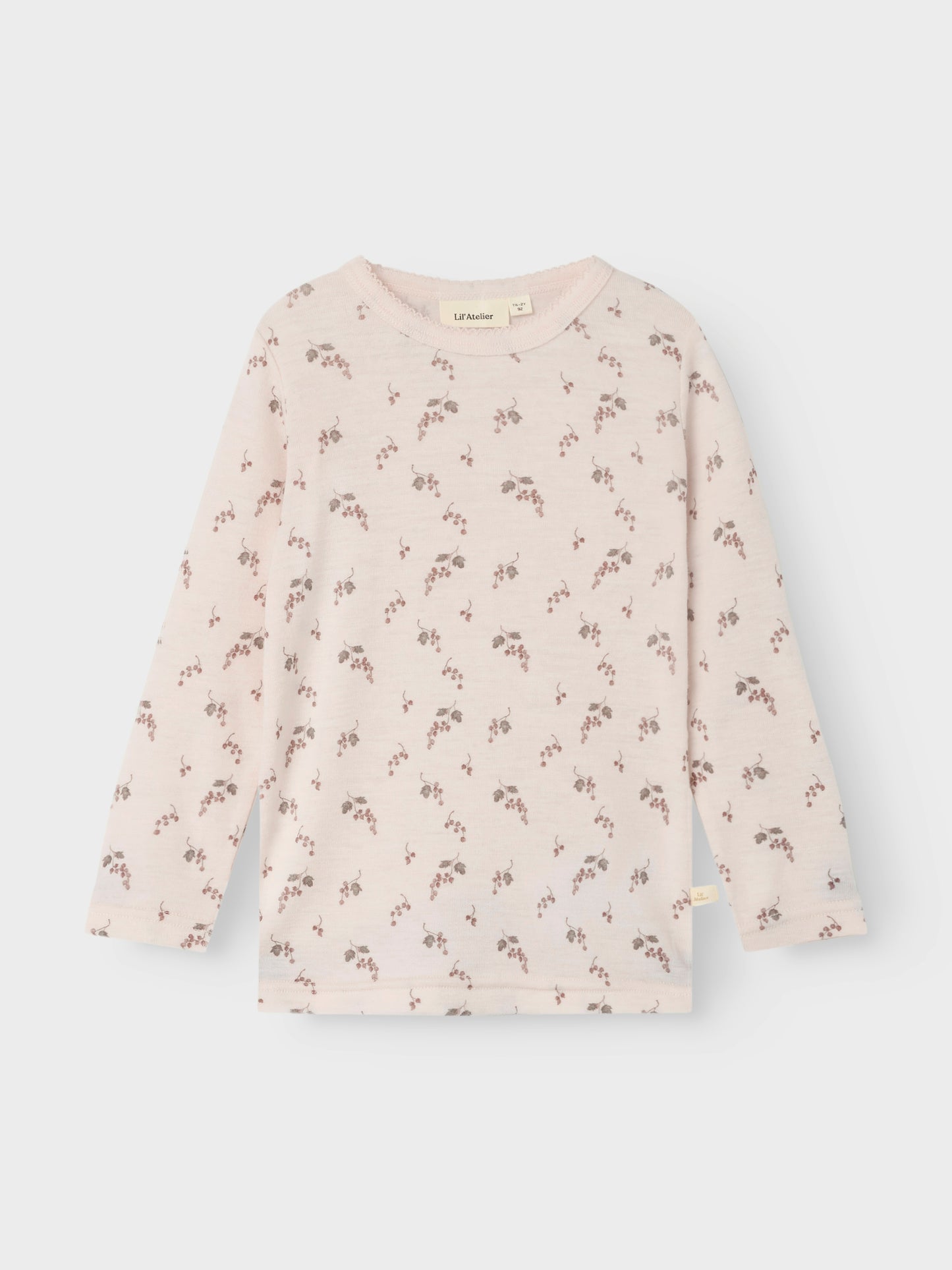 Vorderseite des Lil’Atelier Kinder-Wollshirts mit Traubenmuster – exklusiv bei Bärechind in Winterthur, Zürich, Schweiz.
