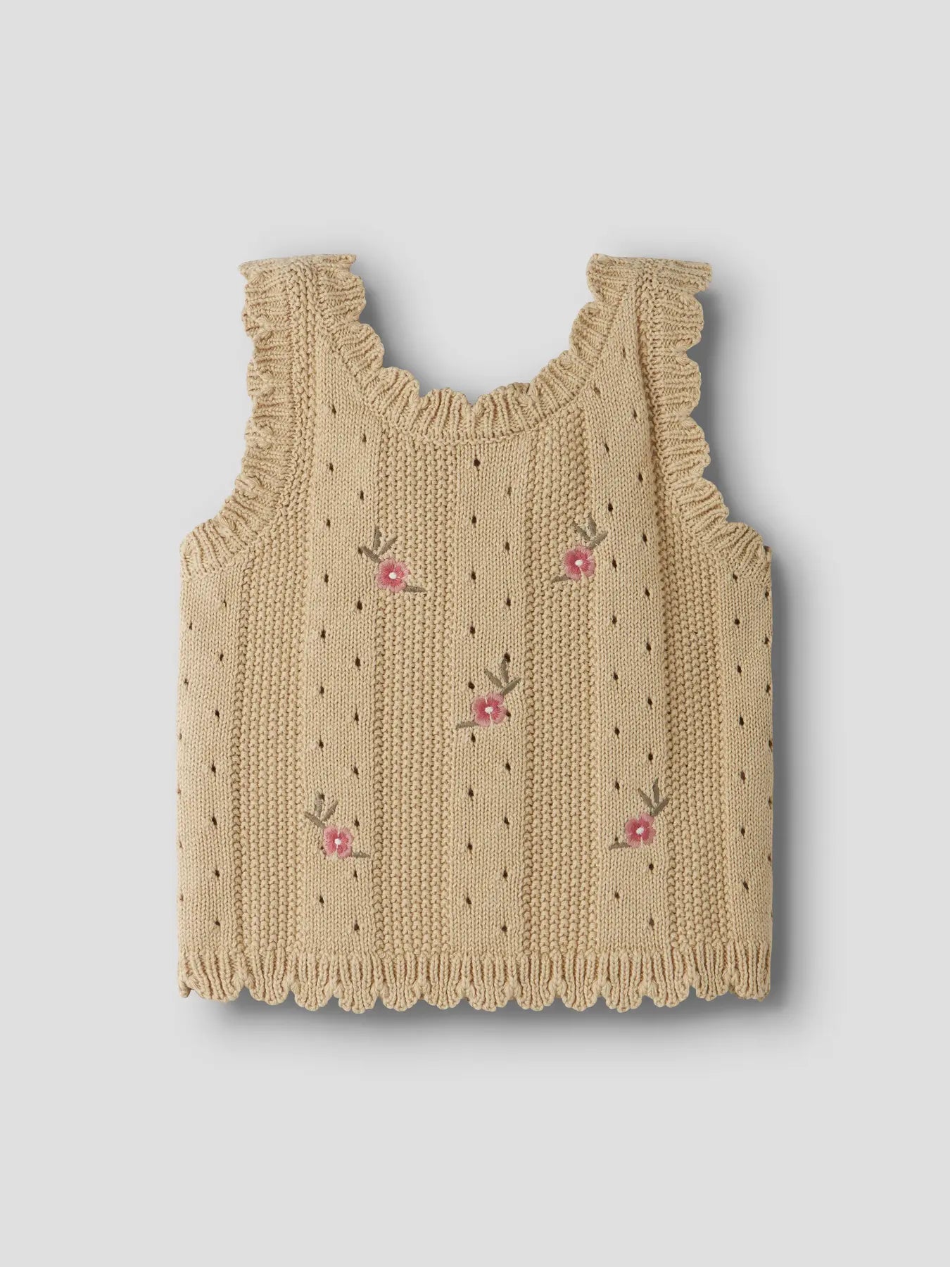 Kinder Stricktop in Beige mit feiner Stickerei von Lil’Atelier, erhältlich bei Bärechind in Winterthur, Zürich, Schweiz