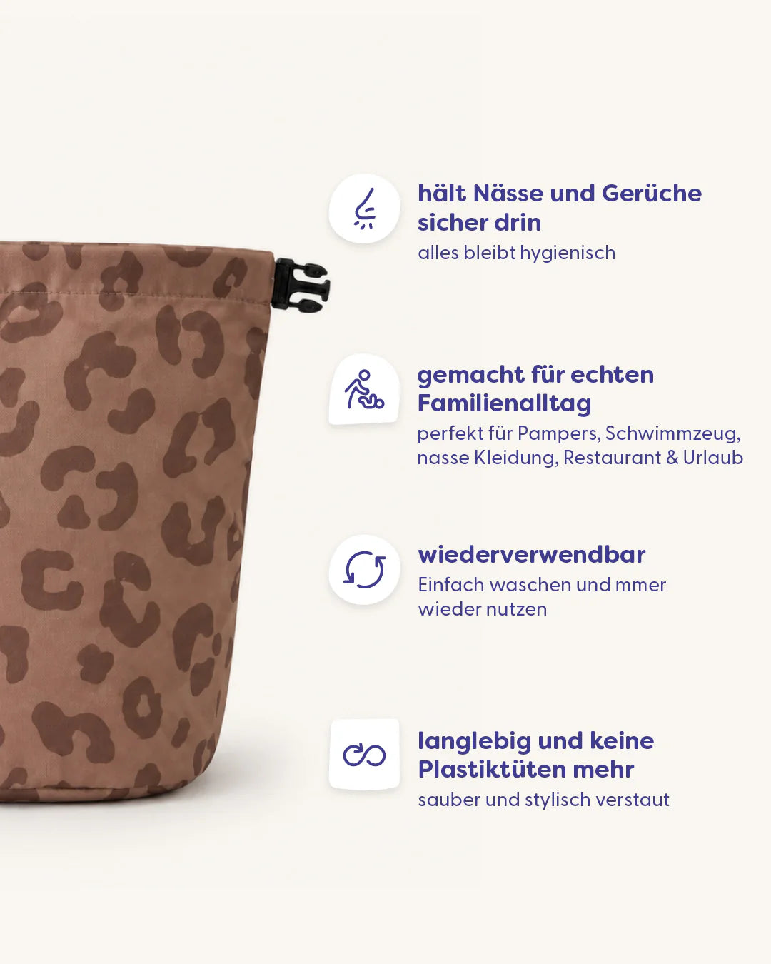 Little Casimir Wet Bag Urban Roar, Produktvorteile: wasserdicht und geruchsdicht, wiederverwendbar und langlebig