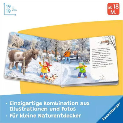 Seite mit Vögeln und der Natur im Winter