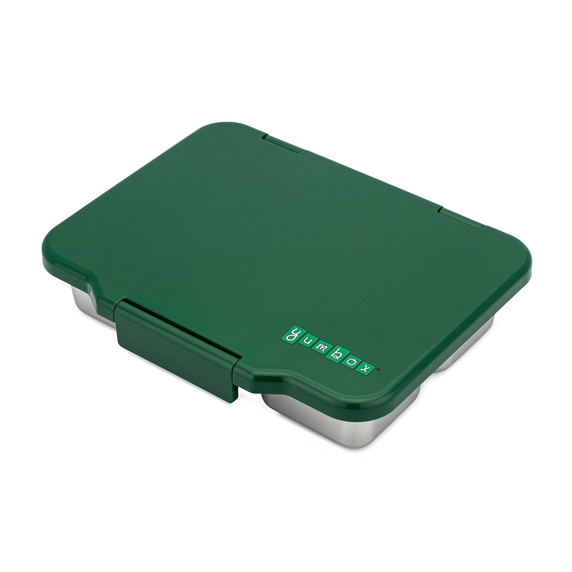 Geschlossene Lunchbox aus Edelstahl mit Silikondeckel in Grün für Kinder