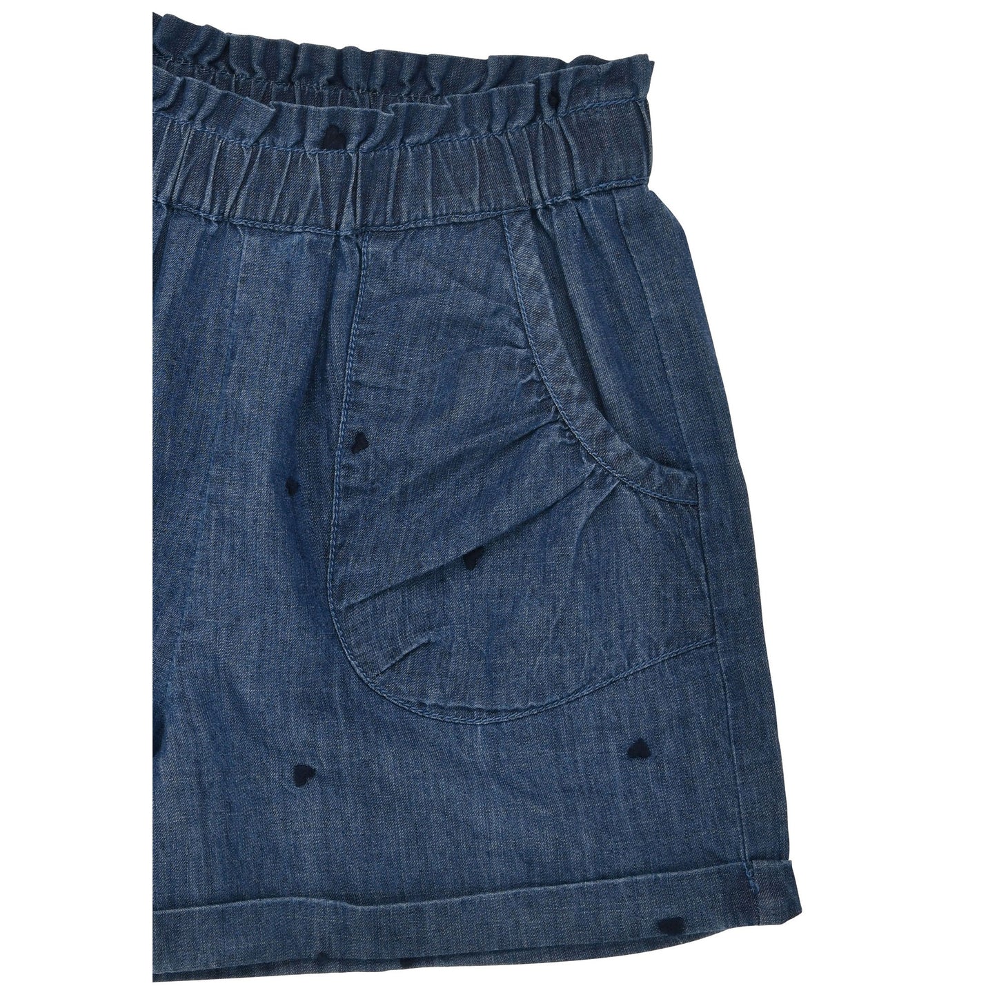 Mädchen Shorts in Jeansoptik mit kleinen Herzchen und elastischem Bund – Sommer Shorts bei Bärechind Kinderladen Winterthur.