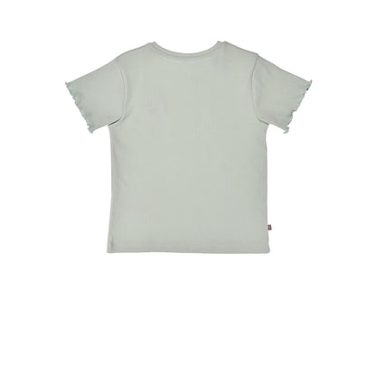 Schlichtes Mädchen T-Shirt in Mint mit kleiner Blumenstickerei – Sommer Shirt für Kinder bei Bärechind Winterthur Schweiz