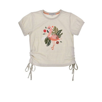 Mädchen Sommer T-Shirt mit Flamingo Print und seitlichen Bändern – Kinder Shirt bei Bärechind Winterthur Schweiz