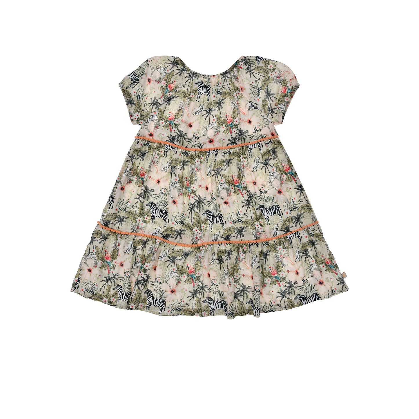 Luftiges Mädchen Kleid aus Viskose mit Zebra, Palmen und Blumenprint – Sommerkleid für Kinder bei Bärechind Winterthur Schweiz