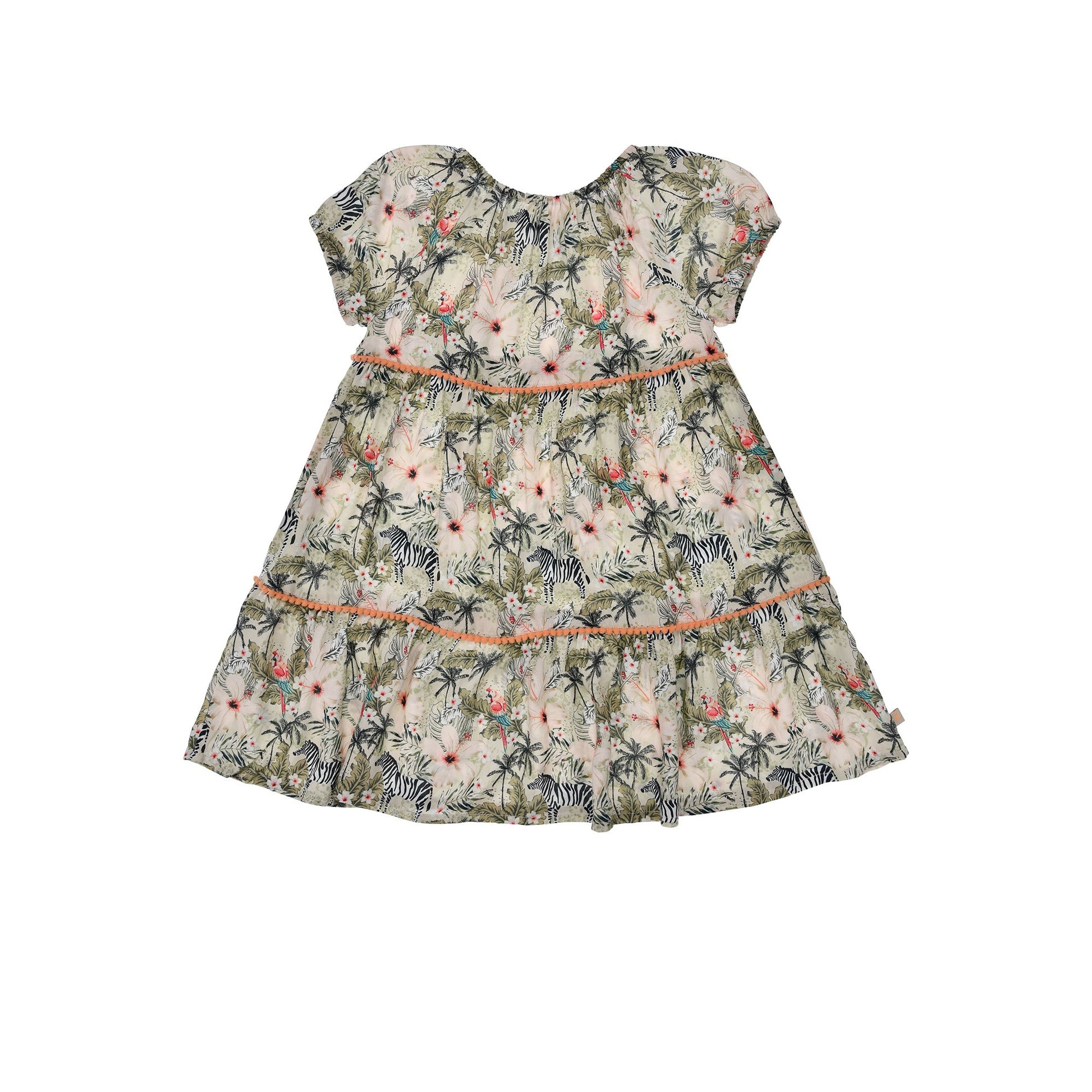 Luftiges Mädchen Kleid aus Viskose mit Zebra, Palmen und Blumenprint – Sommerkleid für Kinder bei Bärechind Winterthur Schweiz