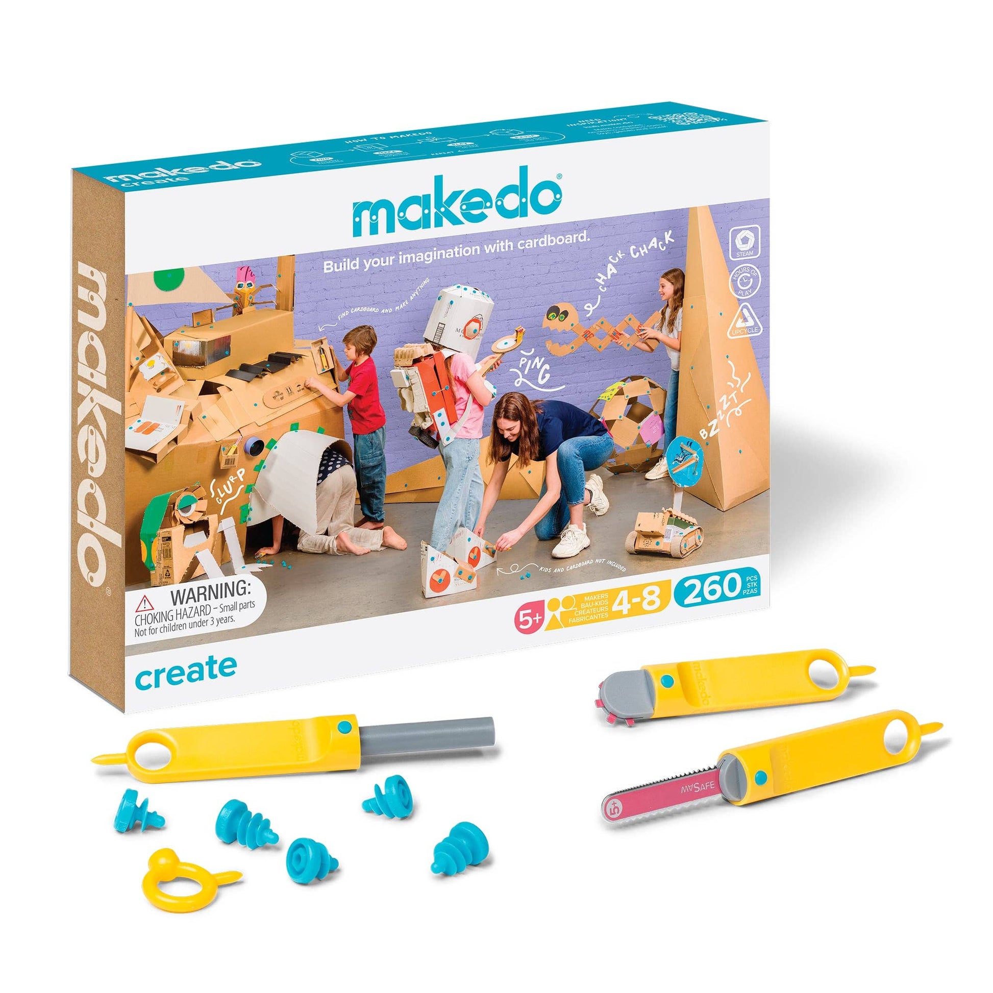 Makedo CREATE Bausatz 260 Teile – Karton Konstruktion Set für Kinder, erhältlich im Bärechind Winterthur Schweiz