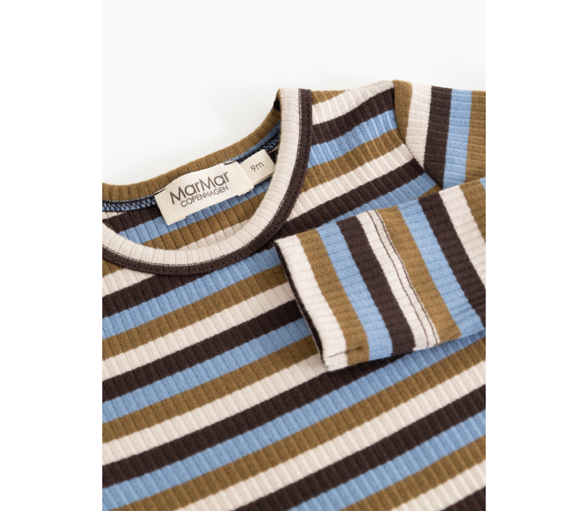 Detailaufnahme Halsausschnitt des MarMar Rippbodys, Stripes