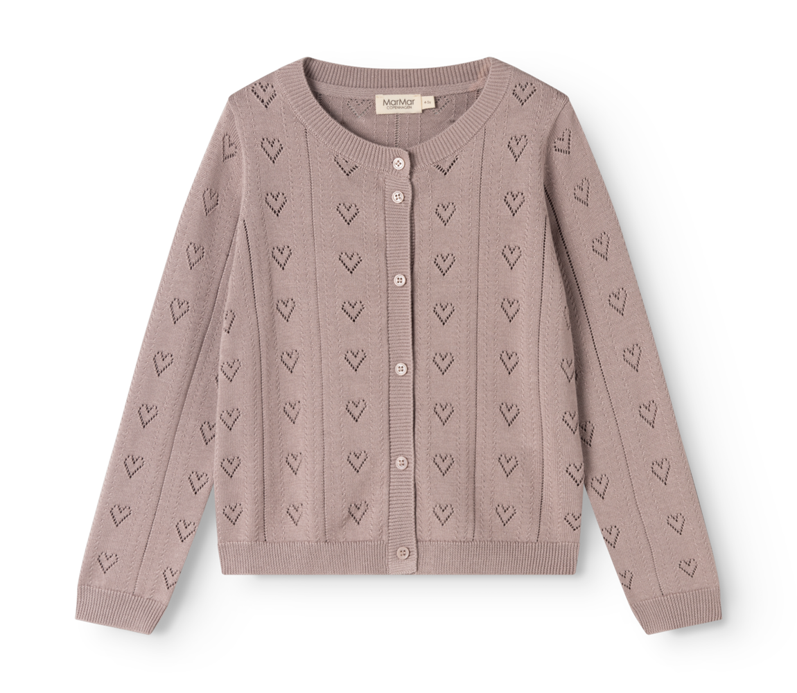MarMar Strickjacke mit Herzmuster, Dusty Purple, Vorderansicht