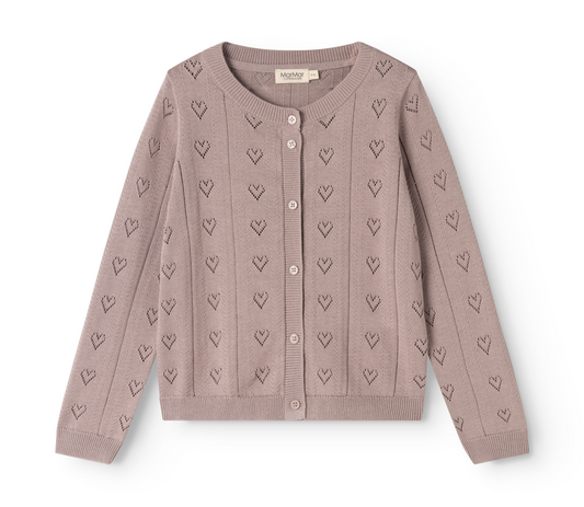 MarMar Strickjacke mit Herzmuster, Dusty Purple, Vorderansicht