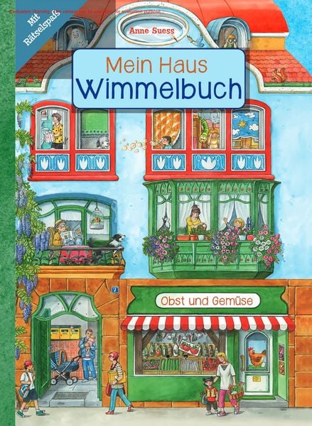 Buchcover mit Hausfassade und Ladengeschäft zum Wimmeln und Suchen