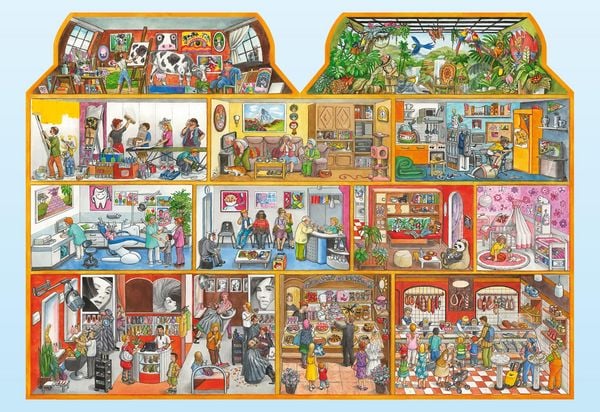 Wimmelseite mit Küche und Kinderzimmer zum Suchen und Zählen