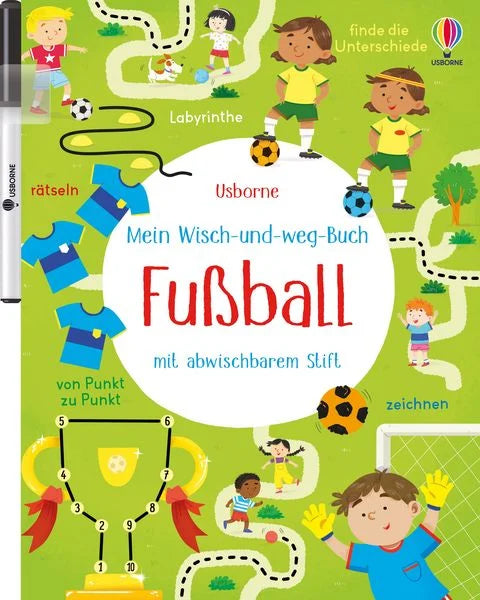 Usborne Mein Wisch-und-weg-Buch Fussball mit abwischbarem Stift für Kinder, erhältlich im Bärechind Winterthur Schweiz.