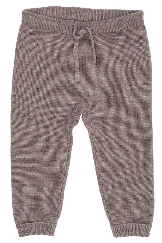 Natur melierte Baby Leggings aus Merinowolle von Copenhagen Colors, Vorderseite mit Bindeband, erhältlich im Bärechind in Winterthur, Zürich Schweiz
