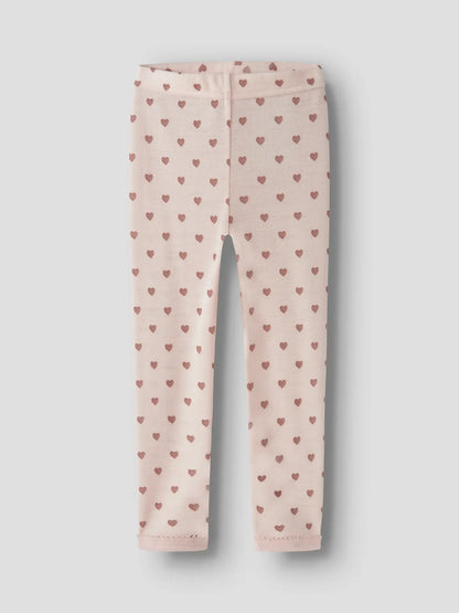 Merino Legging mit Herzchenprint in Morganite, Vorderansicht