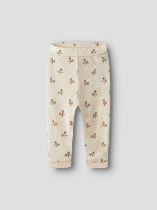 Merino/Modal Baby-Legging mit Blumenprint in Turtledove, Vorderansicht
