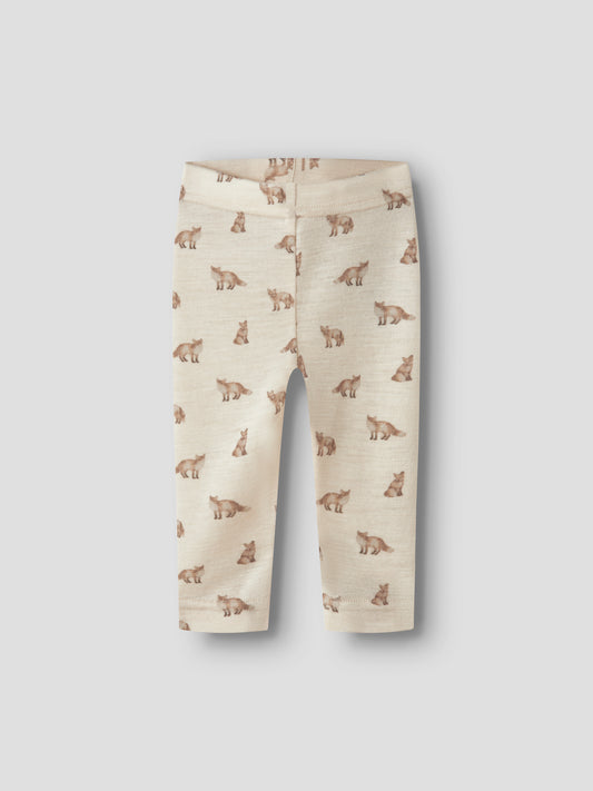 Merino/Modal Baby-Legging mit Fuchsprint in Turtledove, Vorderansicht mit weichem Bund