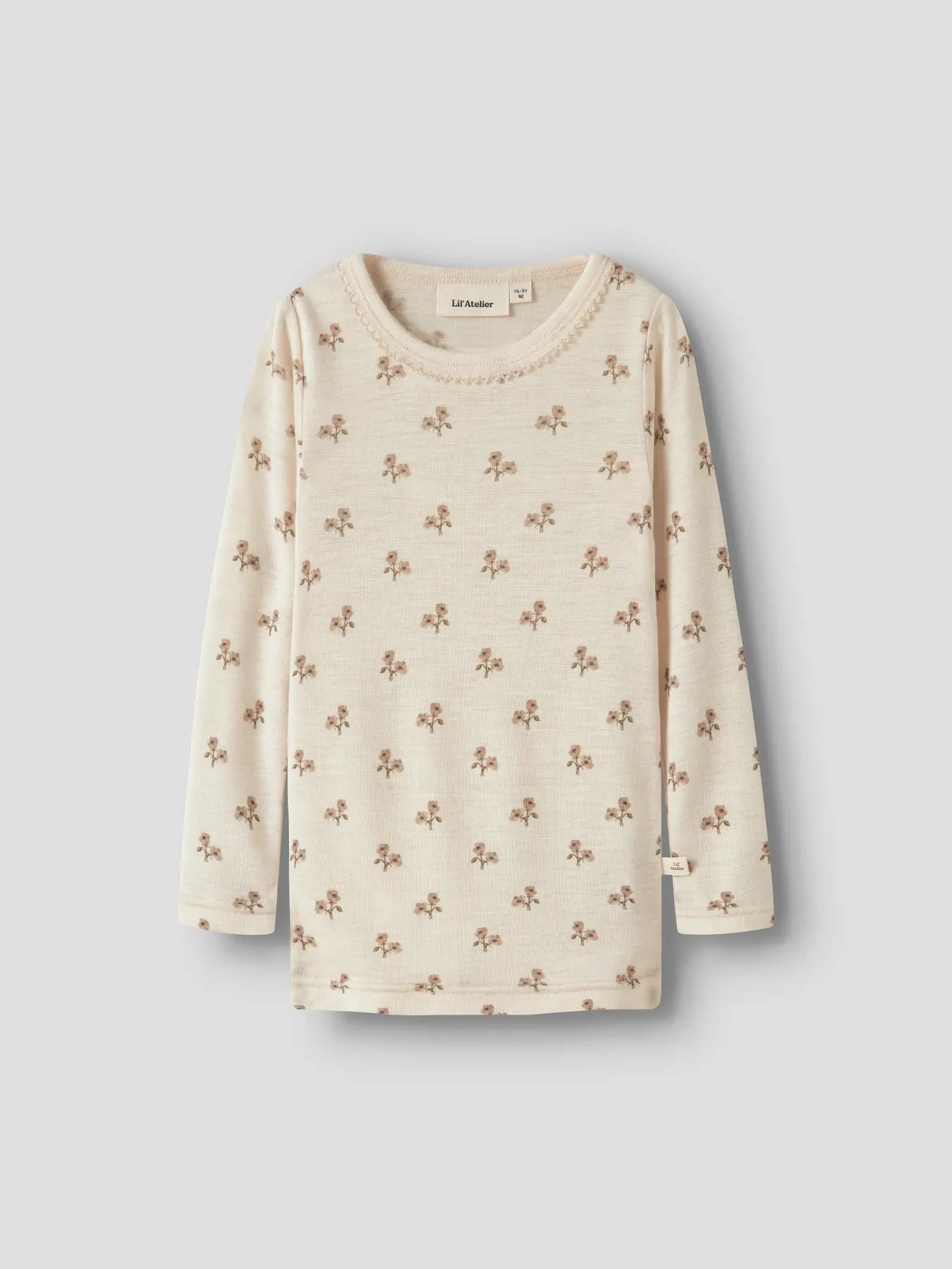 Merino/Modal Langarmshirt mit Blumenprint in Turtledove, Vorderansicht