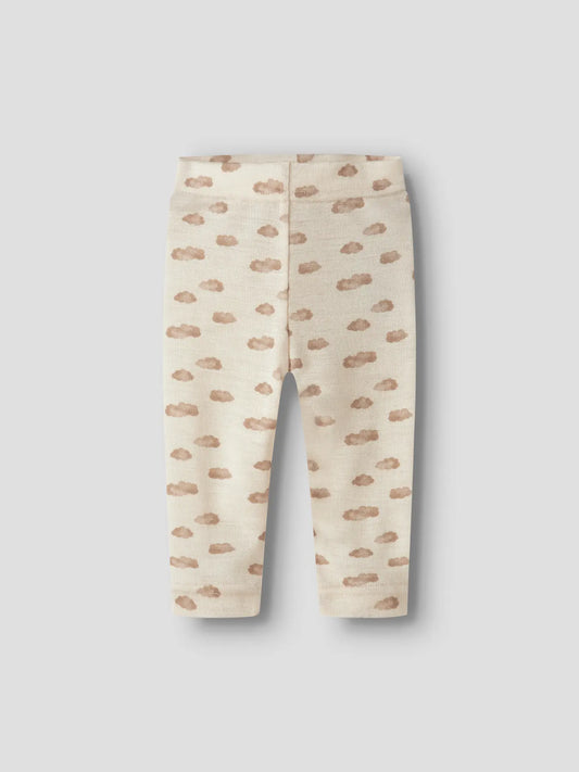 Merino/Modal Newborn-Legging mit Wolkenprint in Turtledove, Vorderansicht