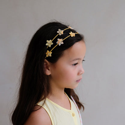 Detailansicht Mimi&Lula Haarreif mit gelben Blüten, zu kaufen bei Bärechind in Winterthur, Zürich, Schweiz.