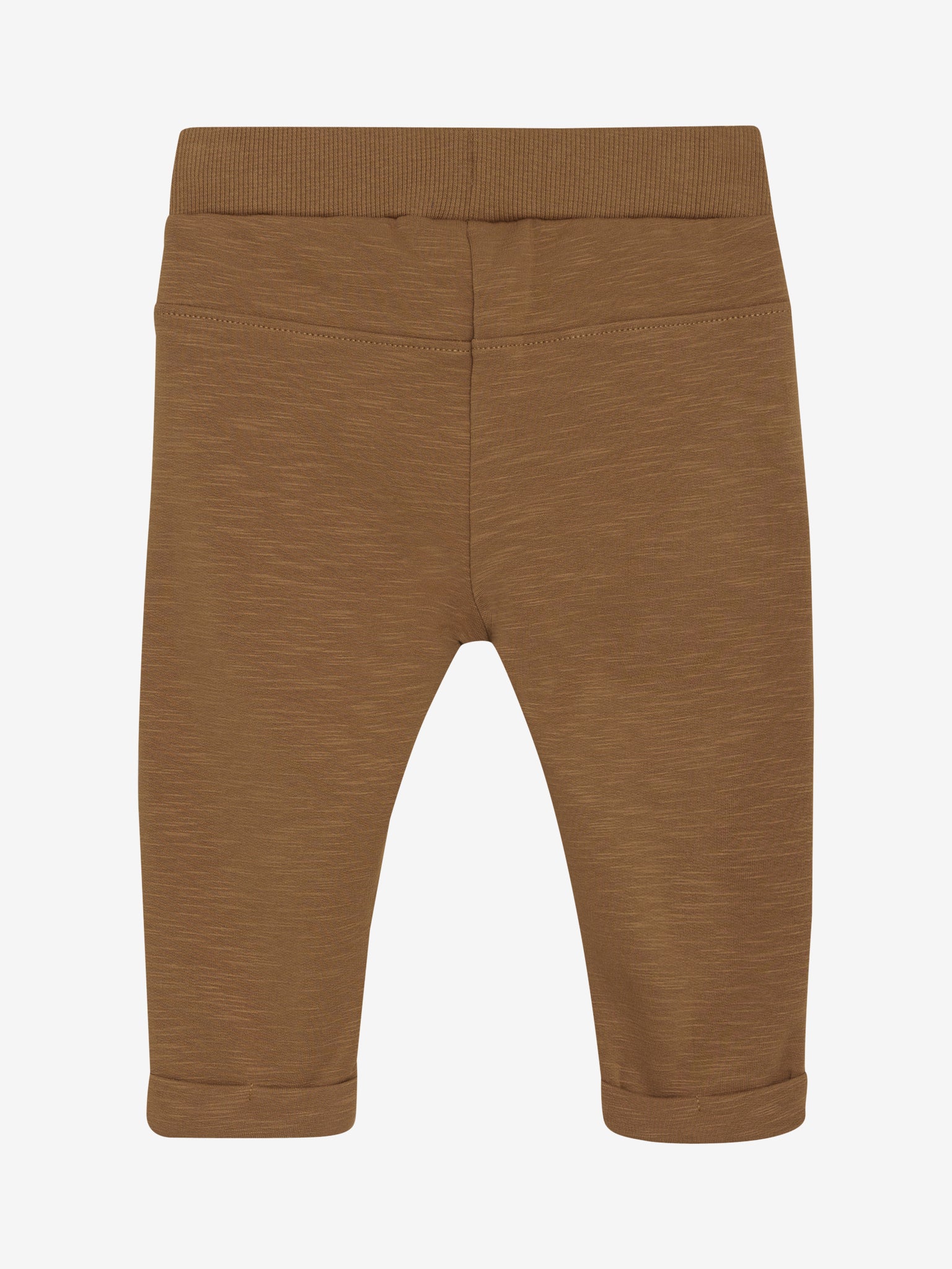 Rückansicht der braunen Babyhose – schlichtes Design aus GOTS-zertifizierter Baumwolle