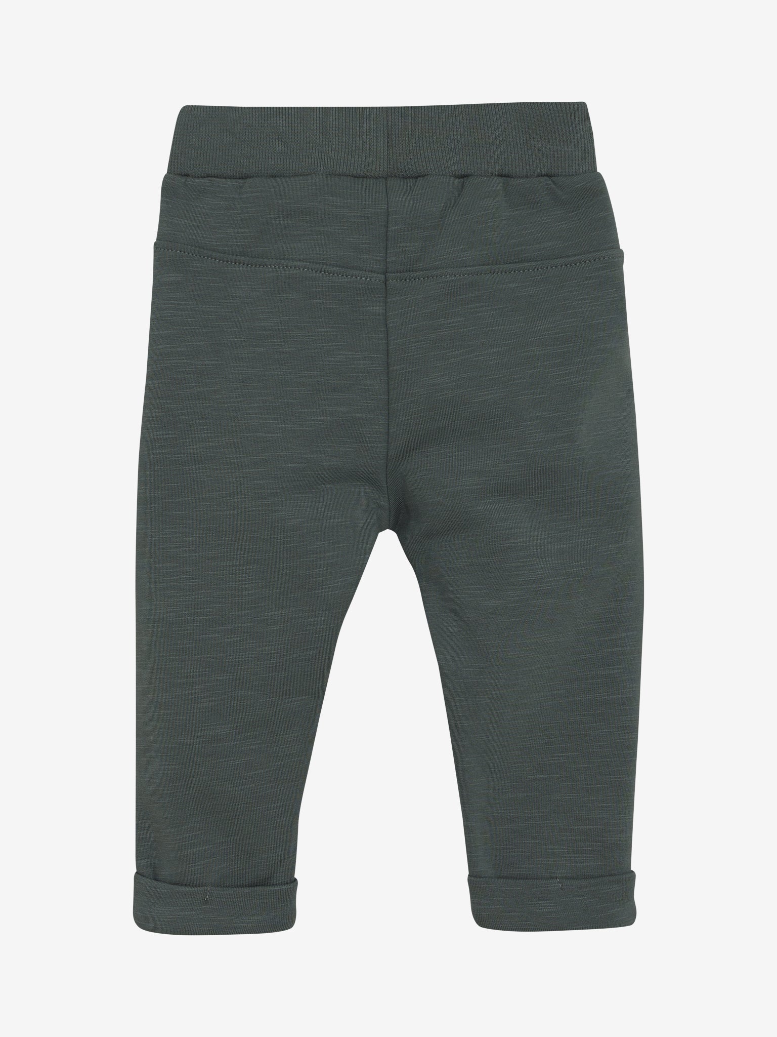 Rückseite der dunkelgrünen Babyhose von Minymo – weicher Bio-Stoff