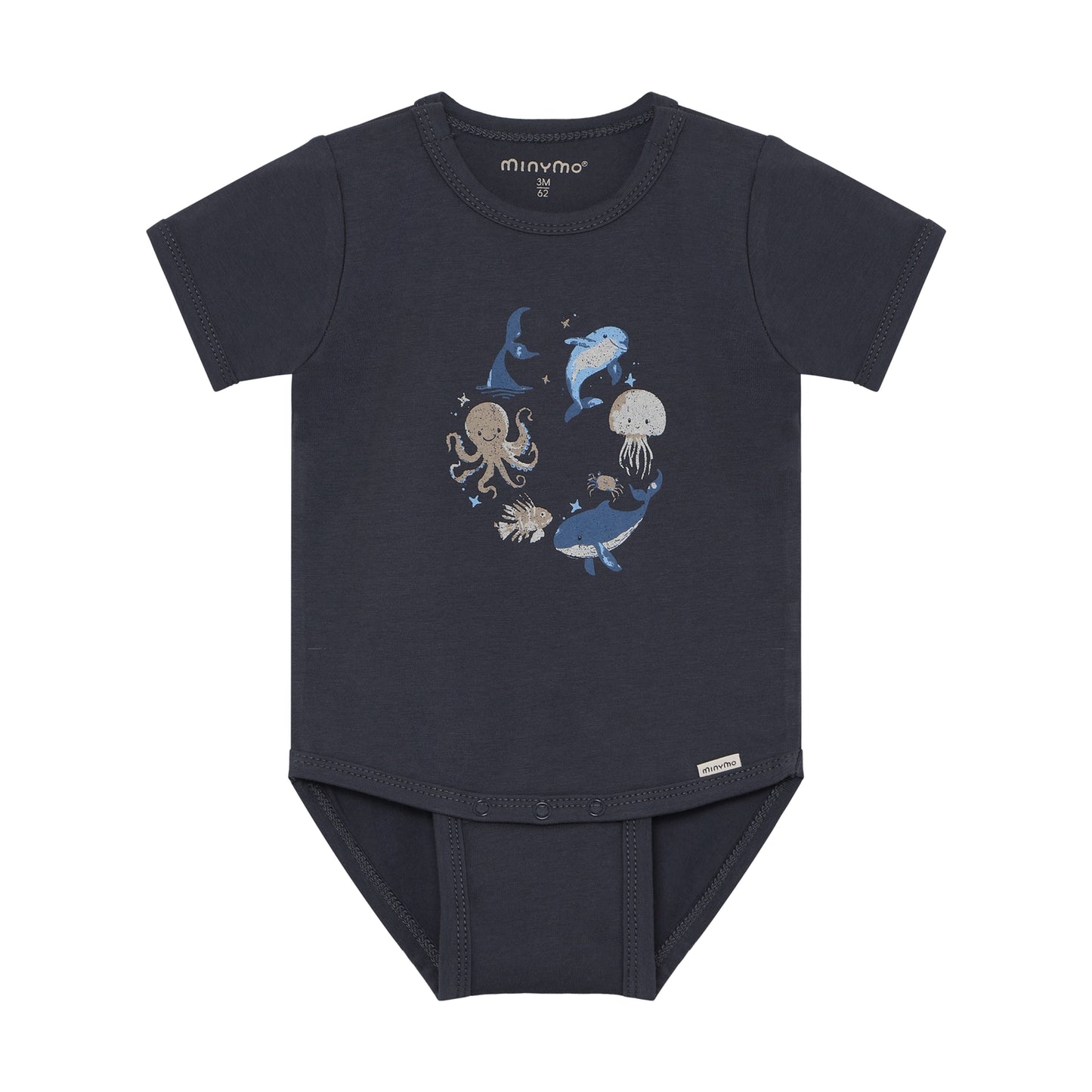 Rückansicht Minymo Kurzarm Body aus Bio-Baumwolle – nachhaltige Babymode im Bärechind Winterthur, Zürich Schweiz.