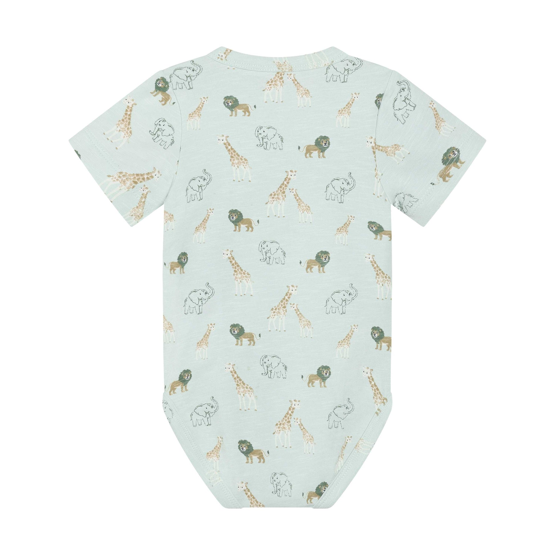 Rückansicht des mintfarbenen MINYMO Baby Bodys mit Safari-Print, Kinderladen Bärechind Winterthur Schweiz