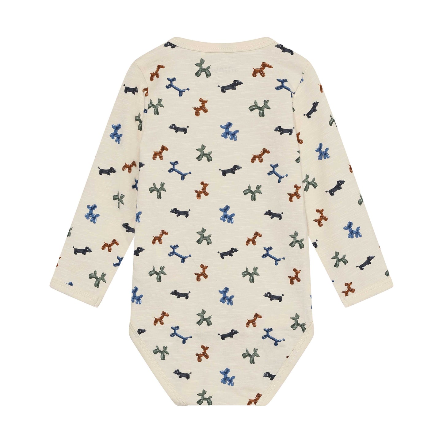 Rückansicht des sandfarbenen MINYMO Baby Bodys mit Tierballon-Print, Kinderladen Bärechind Winterthur Schweiz