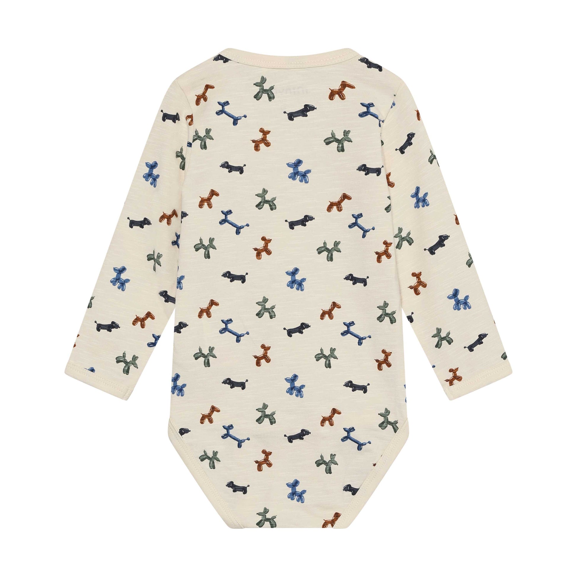 Rückansicht des sandfarbenen MINYMO Baby Bodys mit Tierballon-Print, Kinderladen Bärechind Winterthur Schweiz