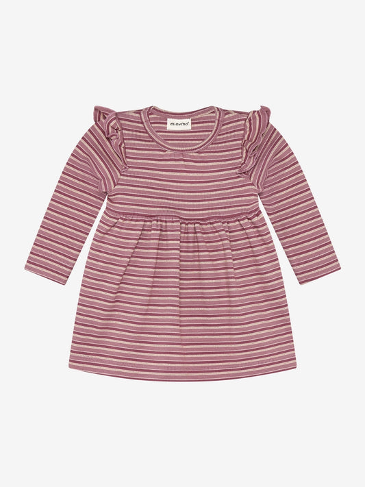 Minymo Bodykleid Baby geringelt in Mahogany Rose, Vorderansicht