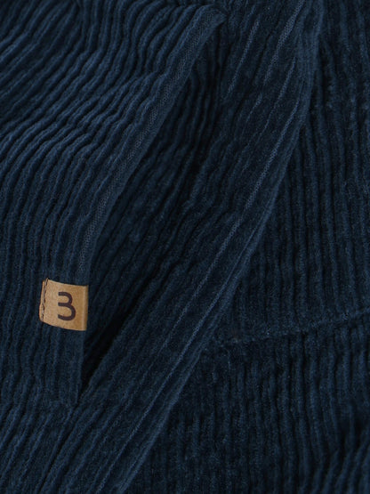 Minymo Cordhose Midnight Navy Nahaufnahme Cordstoff und Label