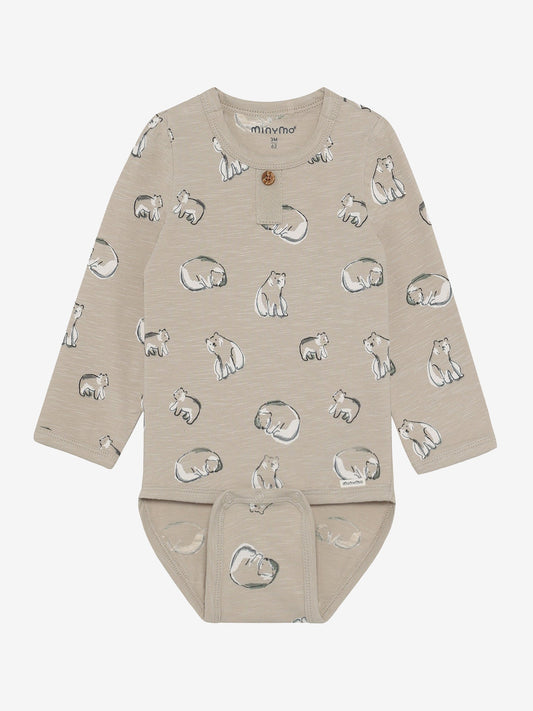 Minymo Body in Feather Gray mit Eisbär Print, Frontansicht