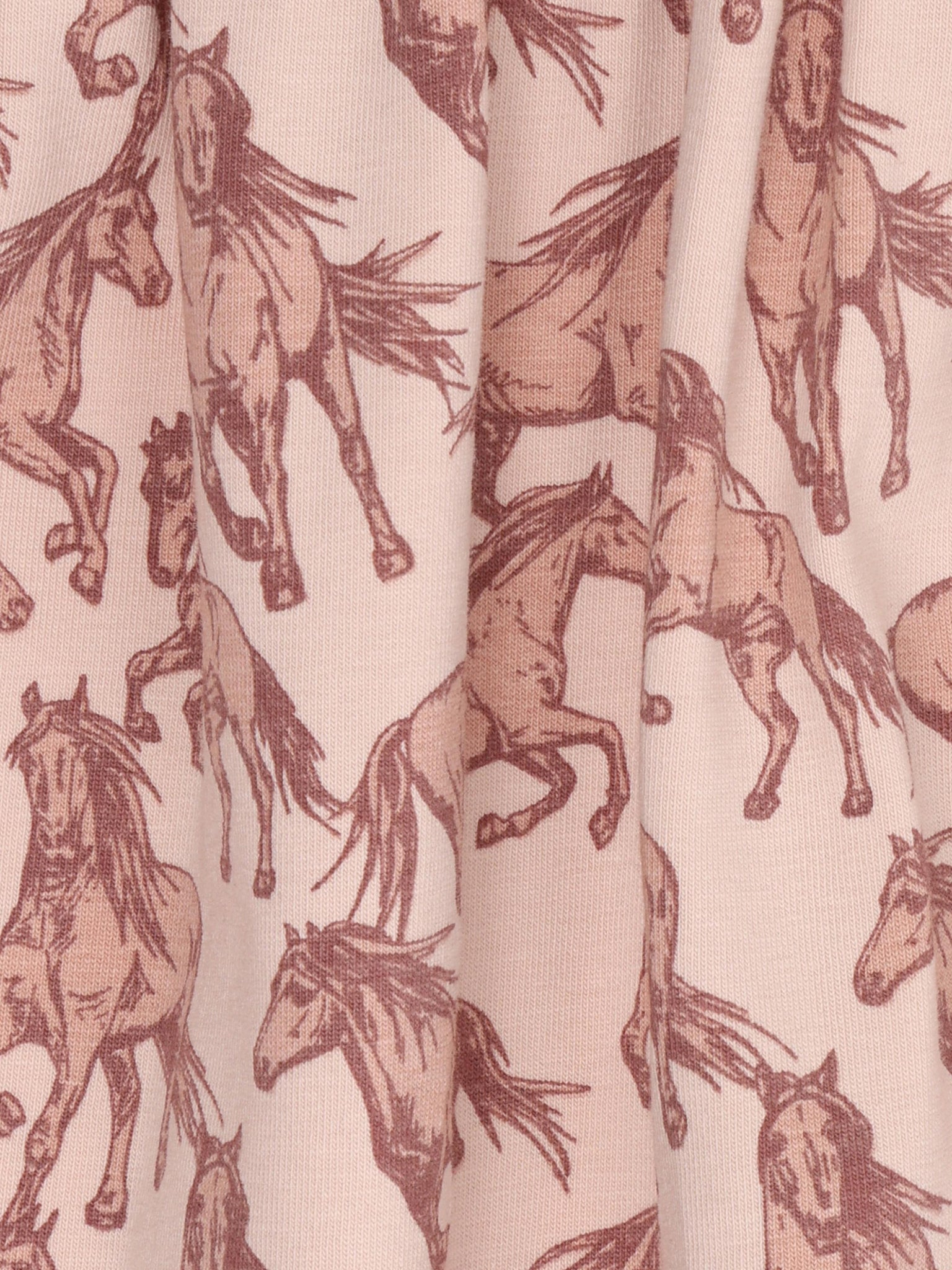 Minymo Langarmkleid in Cameo Rose, Detailansicht Pferdeprint