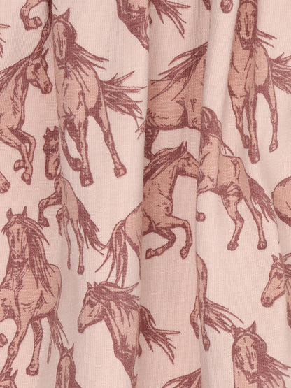 Minymo Langarmkleid in Cameo Rose, Detailansicht Pferdeprint