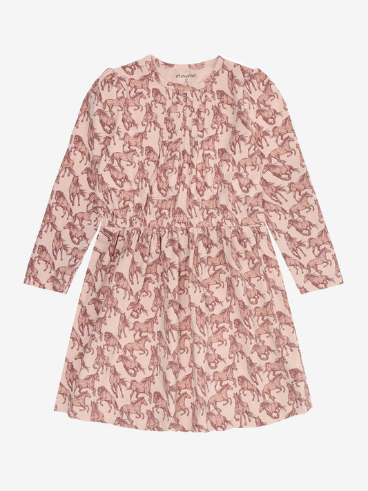 Minymo Langarmkleid in Cameo Rose mit Pferdeprint, Frontansicht